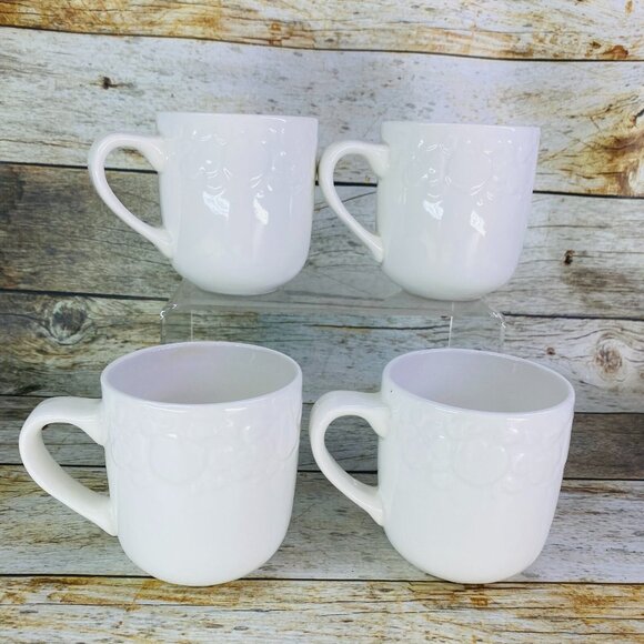 Thomson Pottery FRUIT GARDEN Embossed White Earthenware 12oz Cups Mugs Set of 4 - Picture 5 of 15